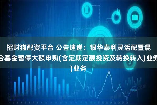 招财猫配资平台 公告速递：银华泰利灵活配置混合基金暂停大额申购(含定期定额投资及转换转入)业务