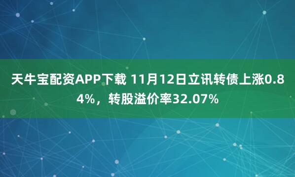 天牛宝配资APP下载 11月12日立讯转债上涨0.84%,转股溢价率32.07%