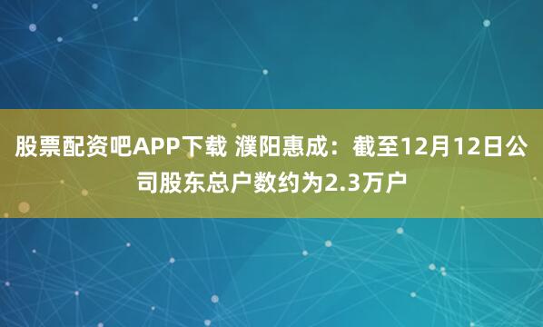 股票配资吧APP下载 濮阳惠成：截至12月12日公司股东总户数约为2.3万户